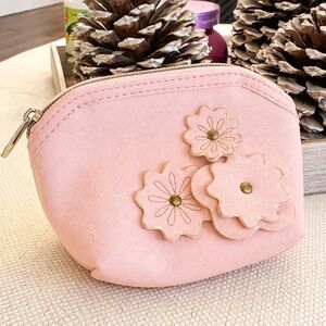 Small Pink Floral Appliqué Coin Purse/makeup bag
